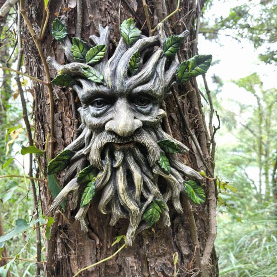 Tree Face Sculpture Greenery Old Man Face Tree Decoration Trunk Hugger Face Statue for Garden Outdoor Tree Decor