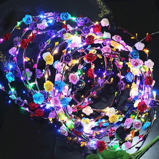 1/2 ks Barevná LED Růžová Květinová Korunka Nastavitelná Svatba Nevěsta Květinový Věnec do Vlasů Čelenka Garland Pokrývka hlavy Vlasové Doplňky Párty Foto Rekvizity