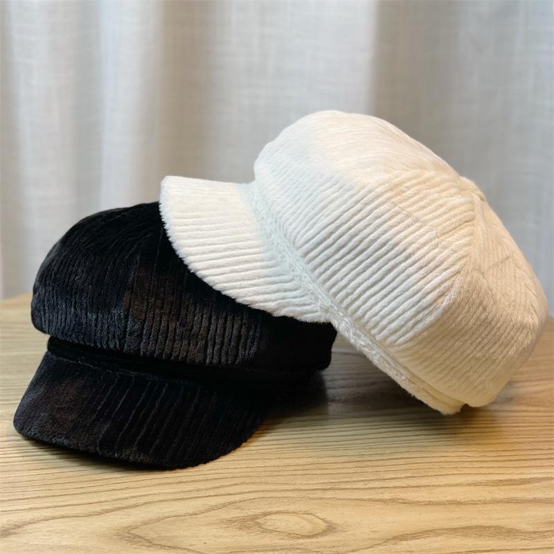 Corduroy Autumn and Winter Hat Female Octagonal Hat Beret Female Britain Sweet and Cute