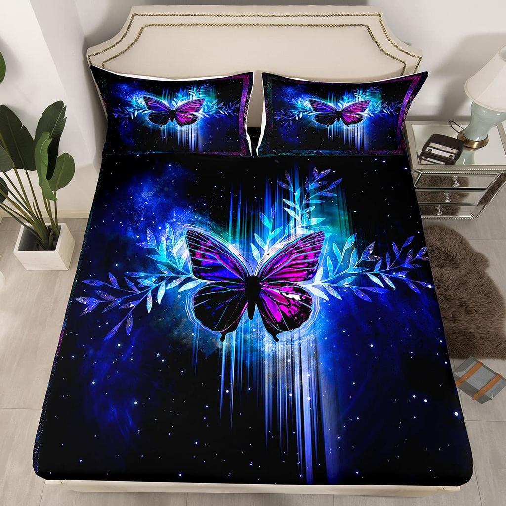 Set Biancheria da Letto Farfalle Scure per Bambine Ragazze Set Copripiumino Farfalle Set Coperta Trapuntata Copri Trapunta Camera da Letto 3 Pezzi Full King Size