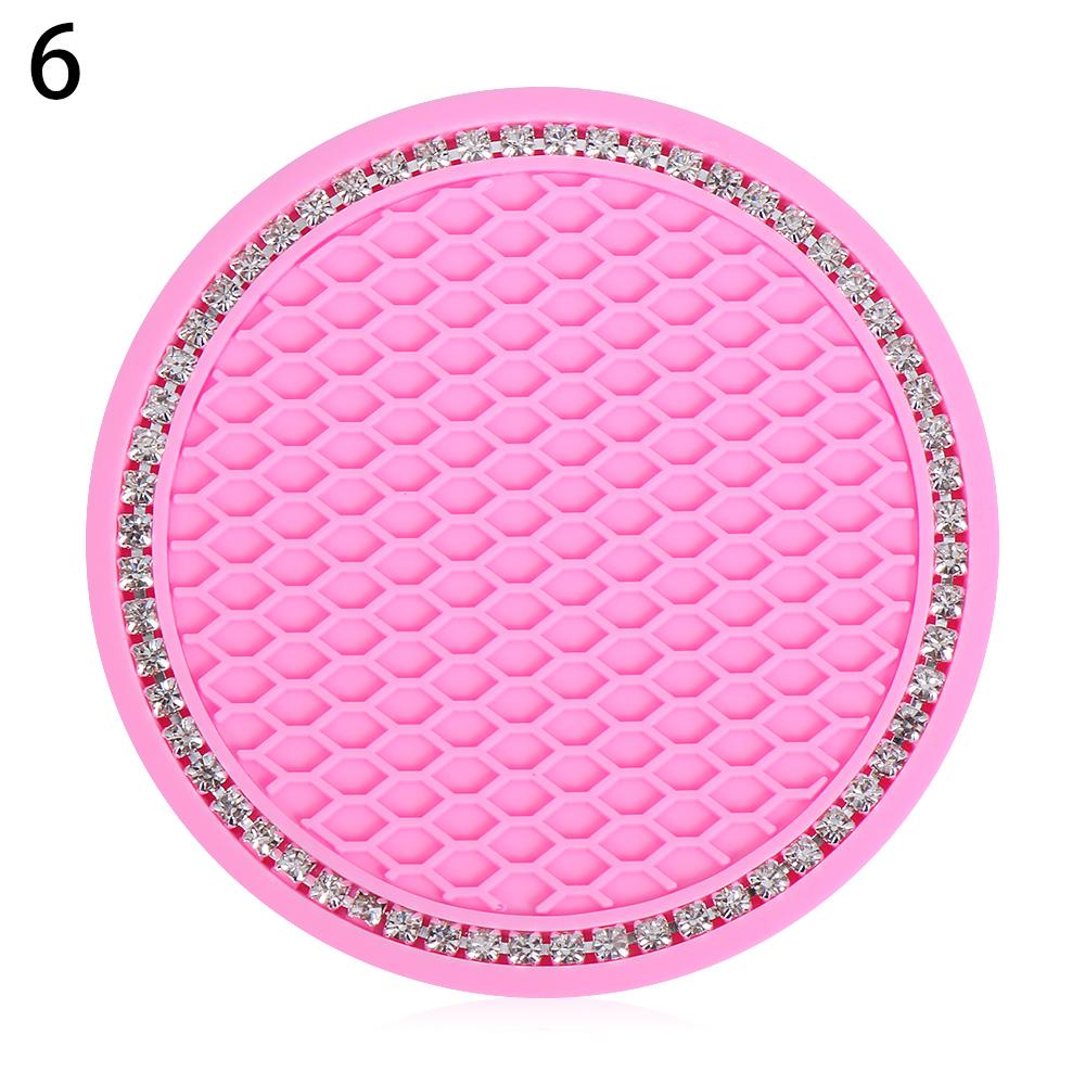 7CM Round Cup Holder Dog Paw Pattern Rhinestone Soft Silicone Anti Slip Mats Bling Crystal Car Coasters Interior Accessories