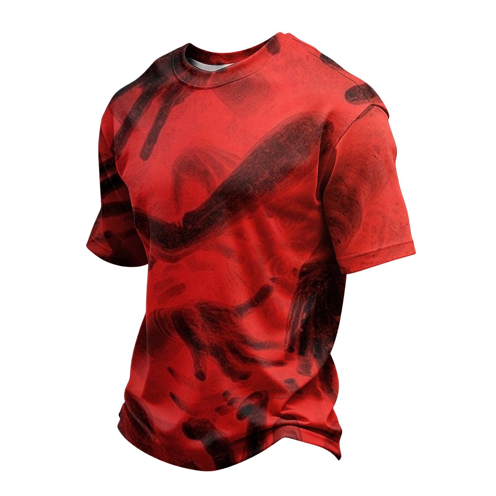 Men’s Casual Printed Crew Neck Lightweight Breathable Short Sleeve Top Halloween Graphic Comfortable Fit T-Shirt for Daily Wear S