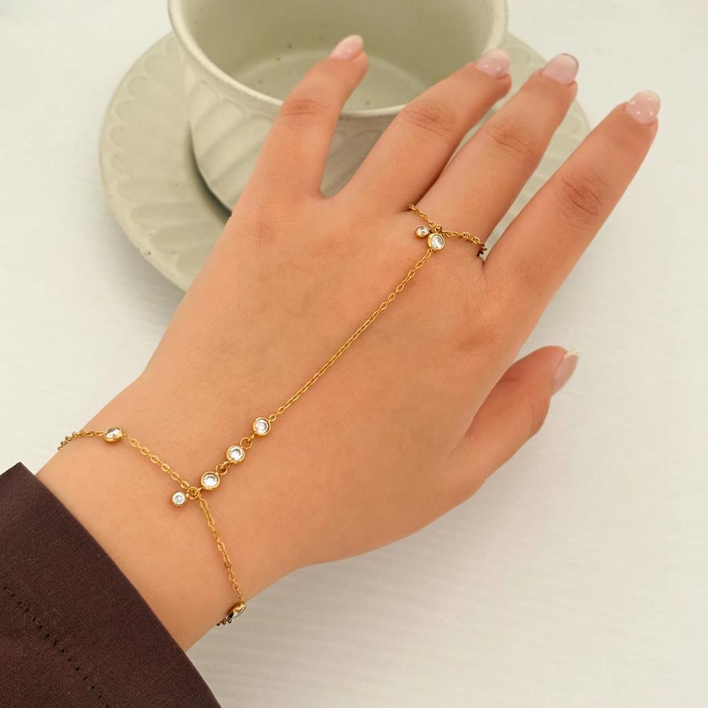 Stainless Steel 18k Gold Plated Simple Zircon Y-Shaped Wrist Chain Link Bracelets for Women Boho Tarnish Free Waterproof Jewelry