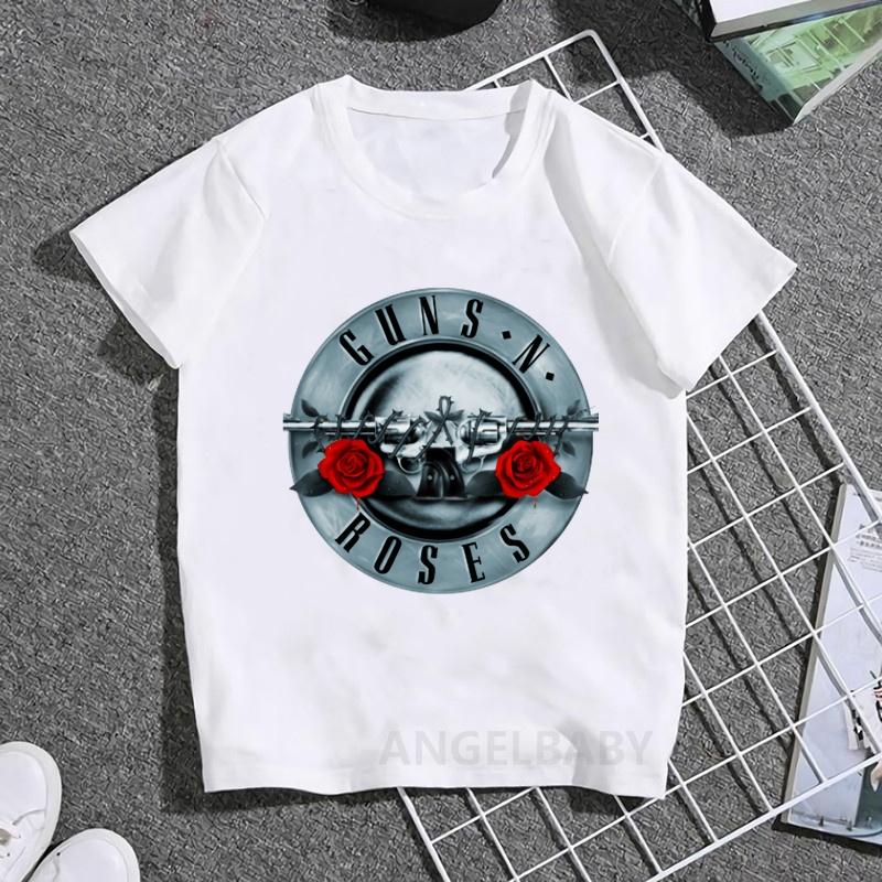 Hot Sale Gun N Roses Rock Band Print Fashion Kids T shirt Girls Summer Tops Baby Boys Clothes Children Short Sleeve T-shirts
