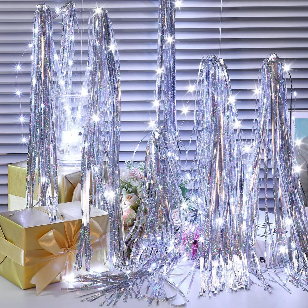 12-60Pcs Light Up Wedding Sparklers Wedding Wands Ribbon Streamers LED Silk Fairy Wands with Bells for Birthday Concert Raves