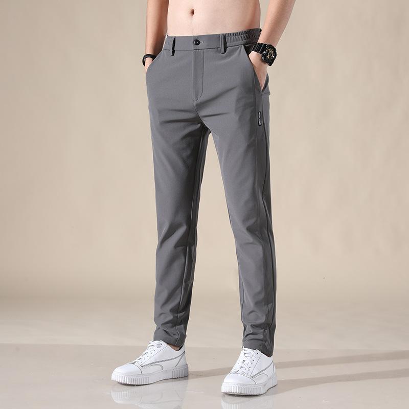 Ice-Silk Casual Trousers for Men Summer Lightweight Style Trendy Quick-Dry Breathable Relaxed Straight-Leg Athletic Long Trousers Versatile Pairing