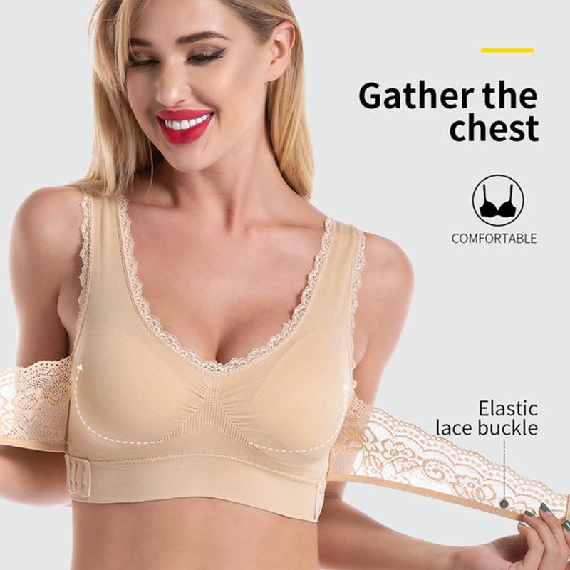 Sports Bra for Women Gathered Without Steel Ring Lace Sport Bra Criss-Cross Bras Side Buckle Shockproof Running Fitness Bra with Removable Pad