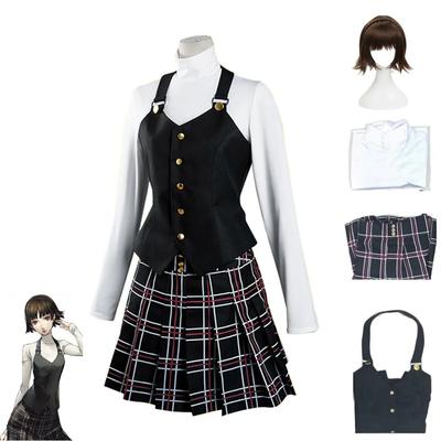 Anime Persona Μακότο Νιιτζίμα Κοστούμι Cosplay Μακρυμάνικη Πλεκτή Μπλούζα Φούστα με Πρίτν Στοκίνγκ Βεστ Γουίγκ Ιαπωνική Σχολική Στολή