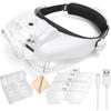 Headband Magnifying Glass with Light, Rechargeable Head Magnifying Glasses 1X to 14X, Magnifier Headset with 6 Detachable Lens, Hands Free Head Mount