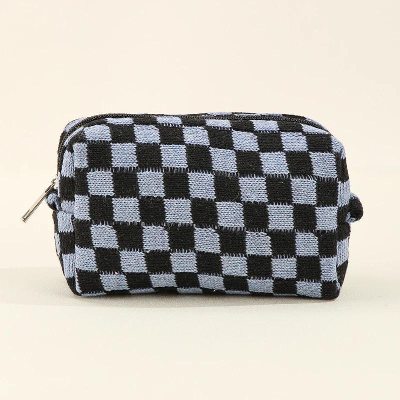 Colorful Checkerboard Plush Clutch Makeup Bag Large Capacity Cosmetic Storage Bag Skincare Organizer Toiletries Bag
