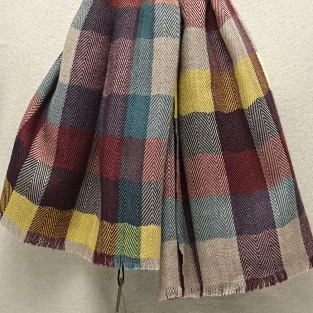 Used ETRO / Stole Scarf Autumn/Winter Ladies Unisex Cashmere Silk Check Multicolor 407017