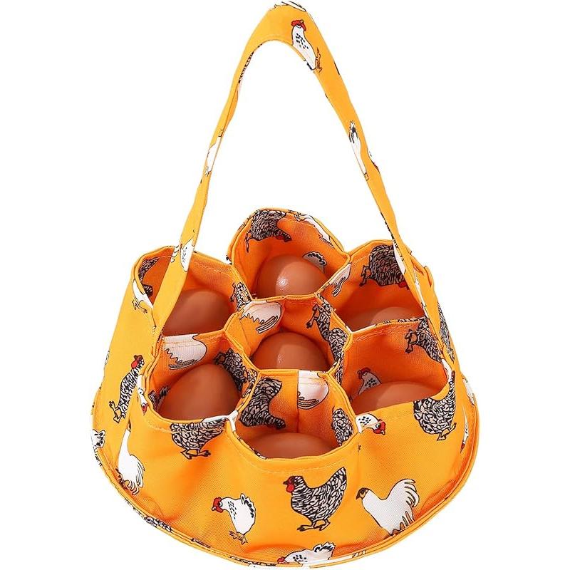 Egg Collecting Basket, Canvas Egg Basket for Gathering with 7 Pouches for Chicken, Duck, Goose, Bird, Various Poultry Collection (Grass-nest chicken)