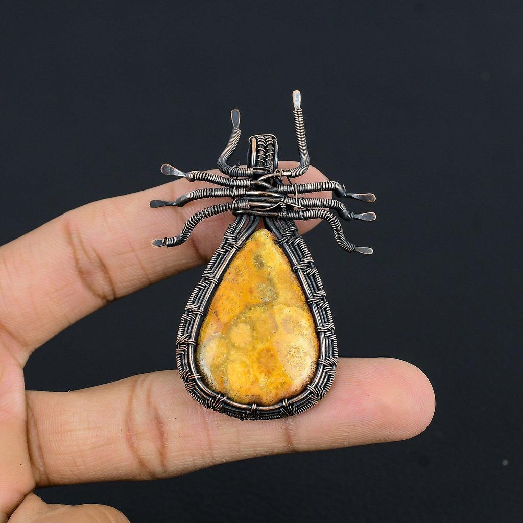Fossil Coral 999 Copper Wire Wrapped Pendant Handmade Gemstone Jewelry, Gifts For Wife Brand New Jewelry Pendant