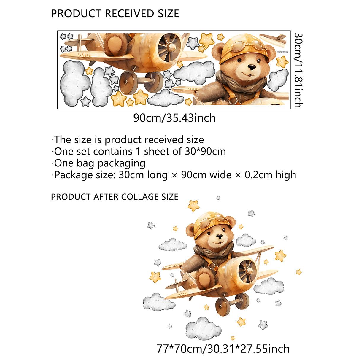 

Мультяшный Креативный Медведь Пилот Летит на Самолете Детская Комната Спальня Домашнее Украшение Наклейки на Стену
