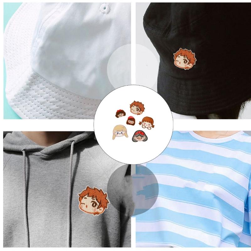 6Pcs Cartoon Iron On Polyester Patches For Kid Clothes Hat Bag Coat Jackets Decorative Adhesive Embroidered Appliques