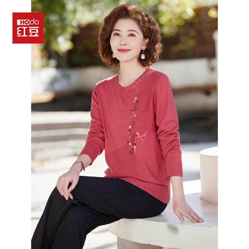 Hodo Women's Round Neck Plum Blossom Embroidered Knit Sweater