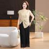 Elegant Summer Short-Sleeve Two-Piece Set for Middle-Aged and Elderly Women