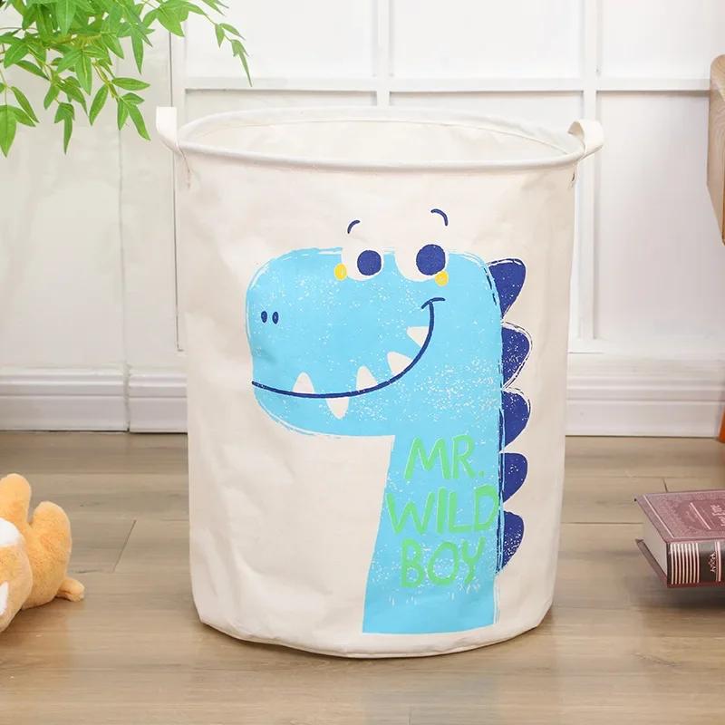 Animal Laundry Toys Organizer Basket Large Cartoon Canvas Barrel Basket Clothes Organizer Kids Toys Basket With Handle