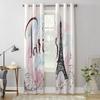 Paris Architecture Pink Window Curtains Bedroom Kitchen Curtain Panel Christmas Home Decor Curtains for Living Room