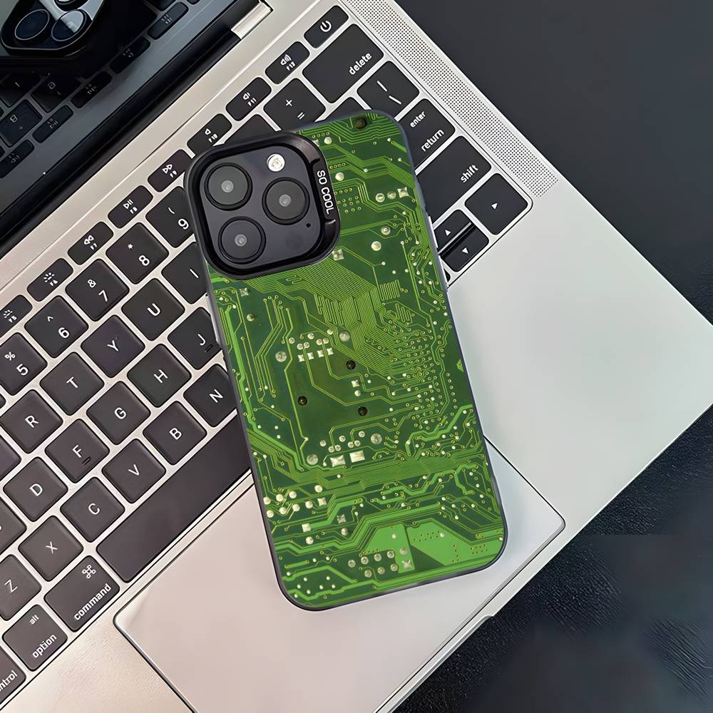 Science Circuit Board Phone Case For iPhone 17,16,15,14,13,12,11,Pro,Max,Plus,Black Matte Shockproof Cover