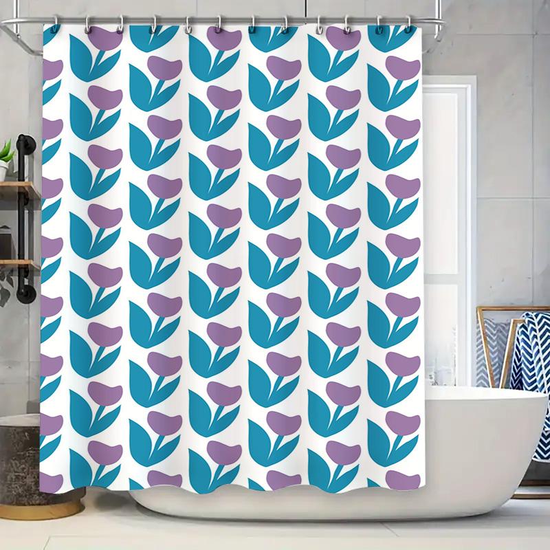 Modern Simple Blue Green Flower Print Shower Curtains for Bathroom Decor Purple Floral Pattern Bath Linen Set 3D Waterproof Fabr