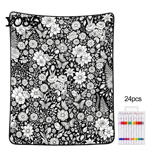 Interaktive Familiermalspiele DIY Maldecke, Cartoon-Muster Druck Weiche Polyester-Decke, DIY-Decke für Kinder Kreative Kunstprojekte Erwachsene