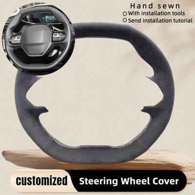 Suede Car Steering Wheel Cover For Peugeot E-208 508 208 3008 4008 5008 Handle Cover Car Interior Accessories