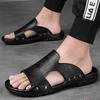 Fashion Summer Mens Genuine Leather Slippers Big Size 37-52 Outdoor Flip Flops Men Slipper Casual Slides Luxury Flip Flop Male Flats