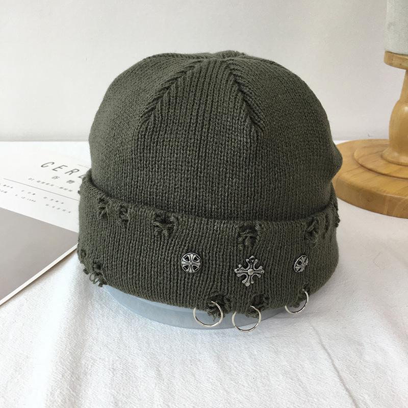 

Осенне-зимняя шерстяная шапка мужская модная брендовая с кольцом вязаная шапка-дыня из меха женская уличная хип-хоп с короткими загнутыми полями теплая шапка One size армия зеленый