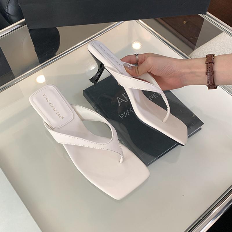 Fashion SUOJIALUN 2024 Summer New Women Slipper Fashion Narrow Band Ladies Thin High Heel Outdoor Dress Sandal Elegant Dress Flip Flops