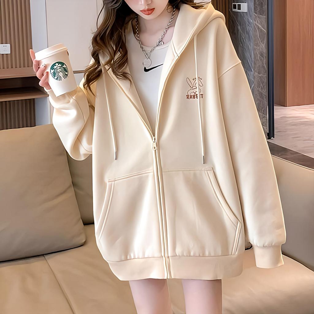 Rabbit Plus [coco Plaza] Women's Zip-Up Hoodie, Size, Fall/Winter/Spring (JP, Alphabet, M, Ivory)