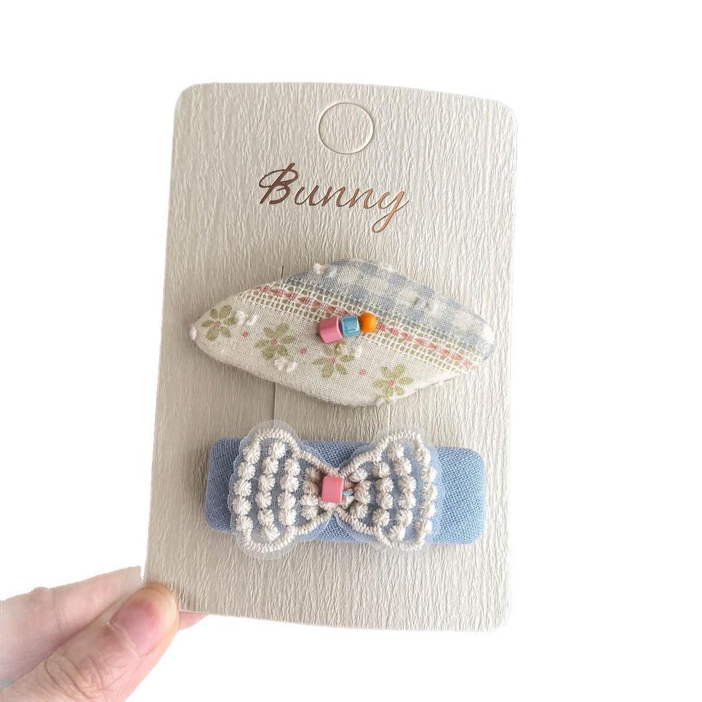 Bunny Blue Series Handmade Bow Button Hair Clip - Elegant Hair Accessory for Girls