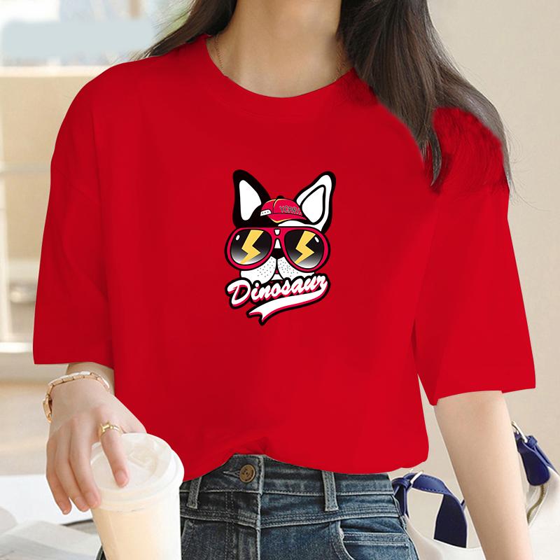 

Футболка с воротничком-лодочкой и принтом «Голова мультяшной собаки», повседневный топ с коротким рукавом, весна/лето, женская одежда XS