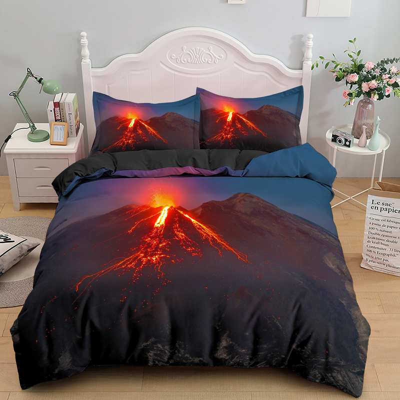 Comforter Volcano King Queen Eruption Lava Bedding Set For Kids Teens Adults Natural Disaster Molten