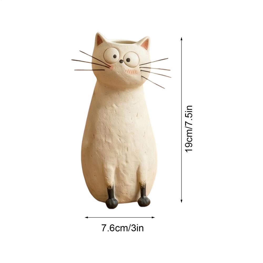 Cat Vase Resin Cat Desk Ornament Whimsical Vase for Bookshelf Mantel Entryway Living Room Dining Table Bedroom Office Balcony