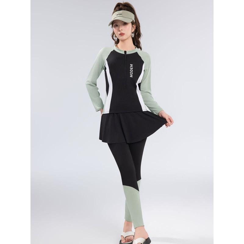 Womens UV Protection Swimsuit Set Long Sleeve Rash Guard Pants Triangle Bottom Conservative Swimwear Surfing Snorkeling