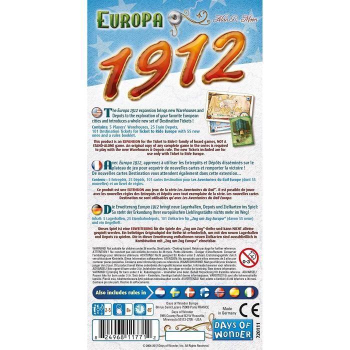 LES AVENTURIERS DU RAIL Extension Europe 1912 - Jeu de Stratégie société - Asmodee - AVE07ML2
