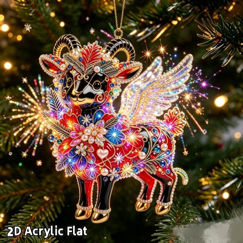 Ornament Agățat Capră Strălucitoare Model Plat Acrilic 2D Pandantiv Animal Farmec Oglindă Retrovizoare Mașină Ornament Brad de Crăciun