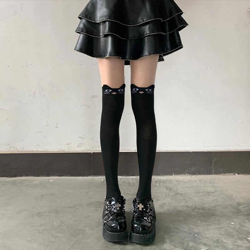 Night Teaching Room Gray Knee Socks Children'S Summer Thin Two-Dimensional Japanese Subculture Cute Cat Stockings
