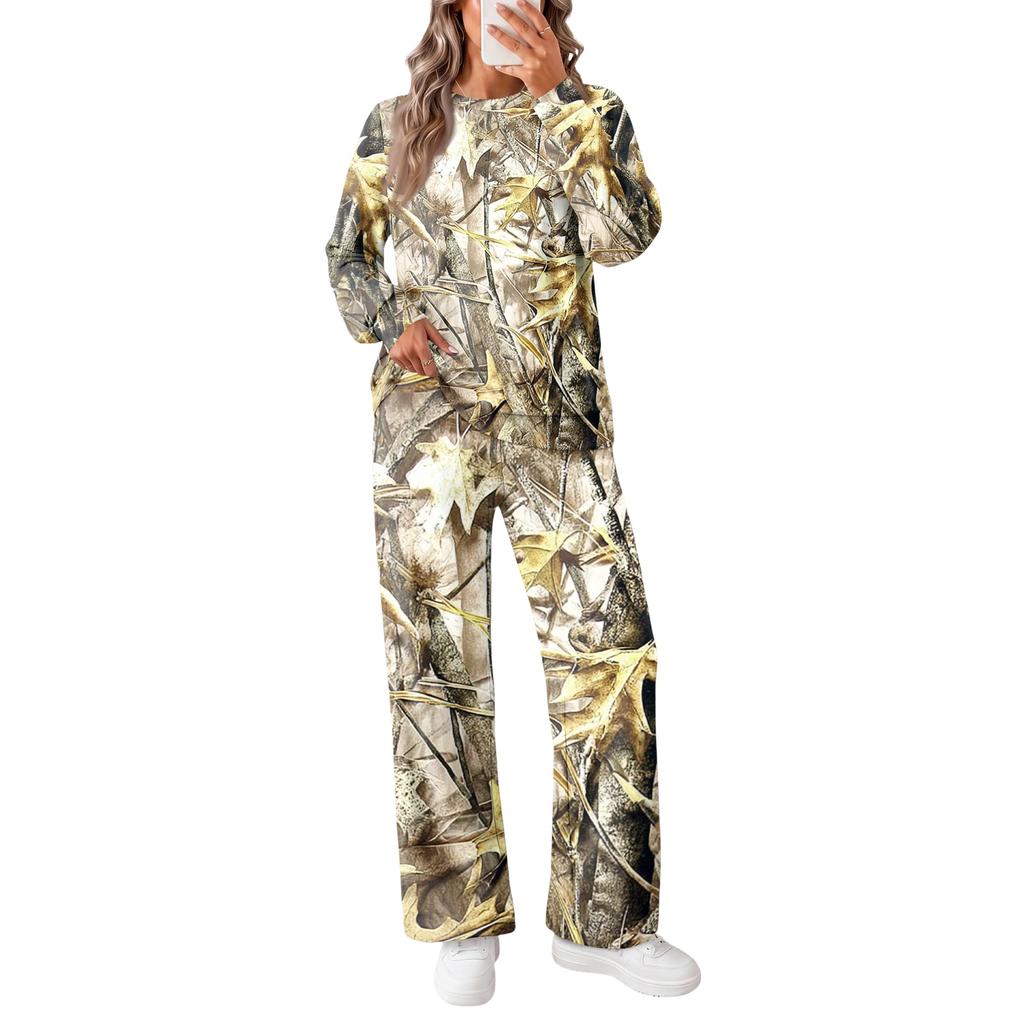 Women's Casual Loose Fit Printed Crewneck Sweatshirt and Pants Matching Set