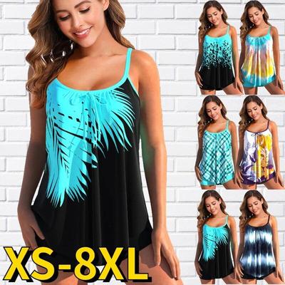 Summer Women's Sexy Irregular Hem Swimsuit Monokini Beach Fashion Tankini Abstract Printing Bathing Suit Two Piece Set Bikini