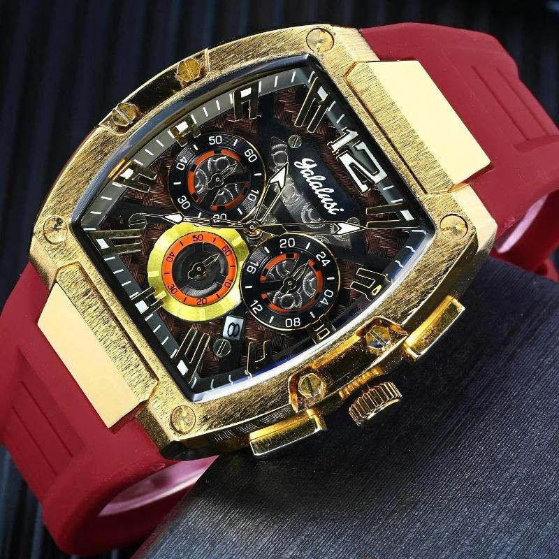 Relógio Vintage de Luxo para Homens Cronógrafo Esportivo de Pulso Quartzo com Pulseira de Silicone, Data, Luminoso