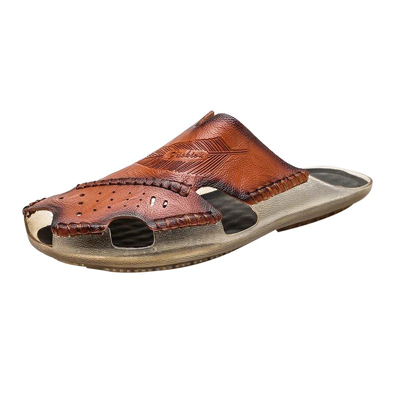 Shiatsu Slippers for Men Men's Summer Shoes Man 2024 Flat Sandals Mens Sandals Genuine Leather Casual Sneakers Men's slippers