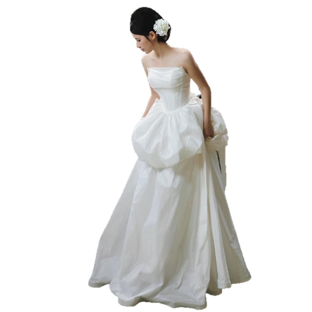 French Satin Main Wedding Dress Tube Top Trailing Temperament Going Out Dress Welcoming Engagement Travel Photography Super Fairy Dress Dress Women
