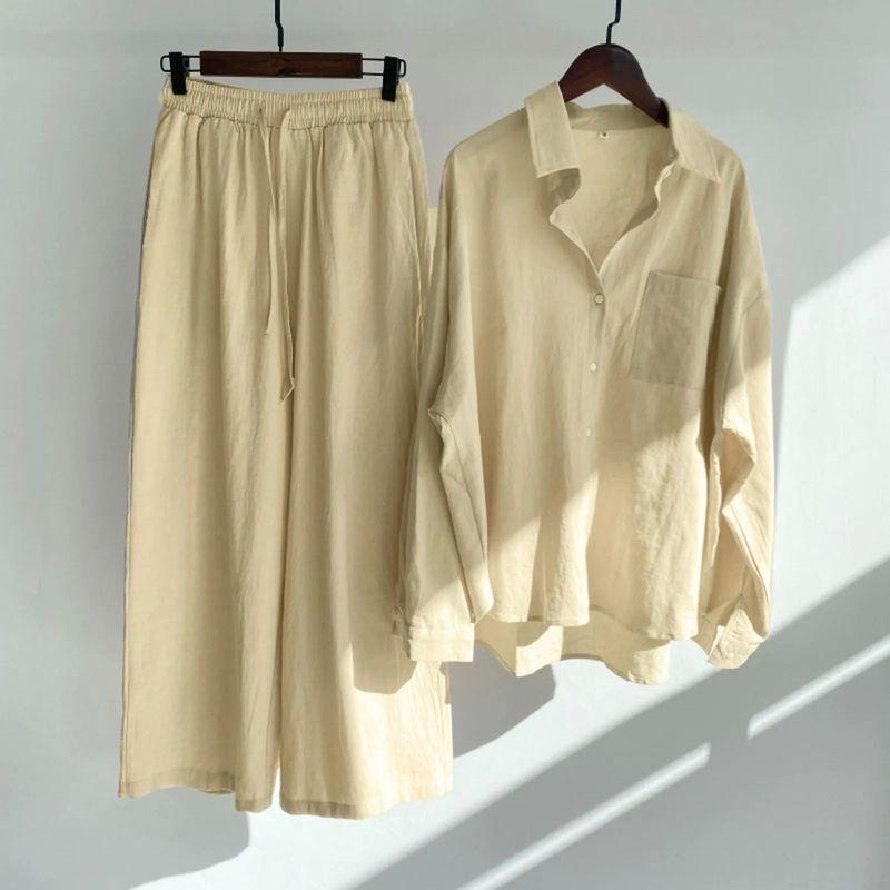 Large Shirt + High Waisted Pants Set Plus Size Shirt + High Waist Loose Pants Suit