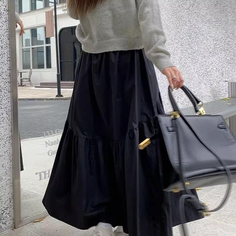 Spring New Elastic High Waist Fashion Loose Long Skirts Women Pleated Patchwork Summer A-line Skirt Female Elegant Temperament Simple Lady Skirt 26290