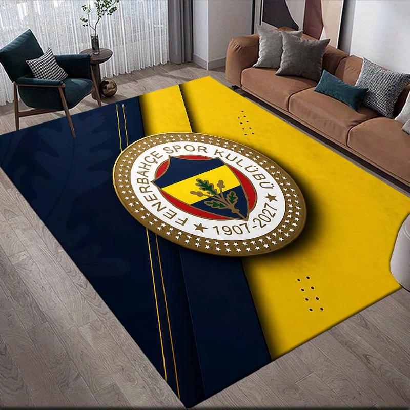 Fenerbahçe Flannel Pattern Square Carpet,Area Rug,Carpet Rug for Living Room Bedroom Sofa Playroom Decor,Non-slip Floor Mat