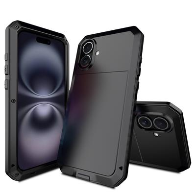 For iPhone 16 Case Silicone+Metal Phone Cover with Tempered Glass Screen Protector