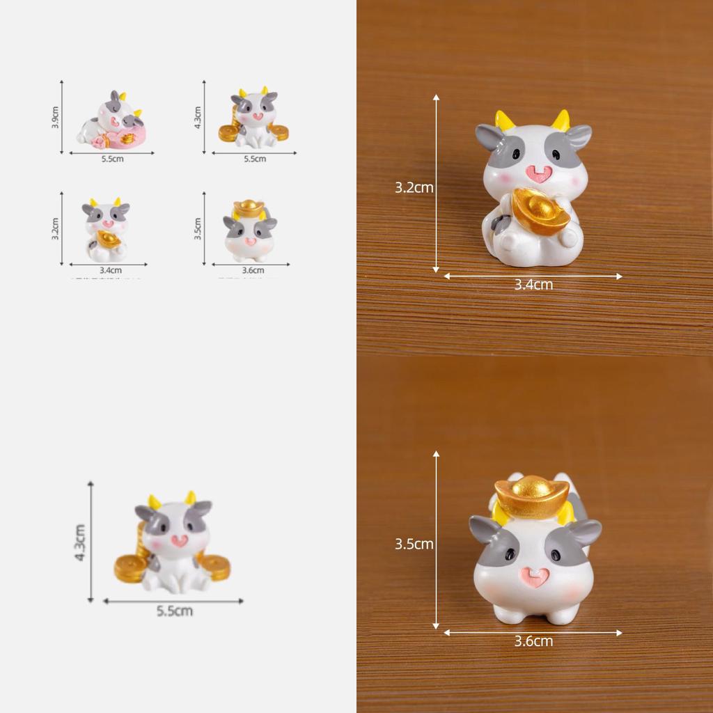 Adorable Good Fortune Cow Resin Figurine Cute Office Desk Decoration Ornament