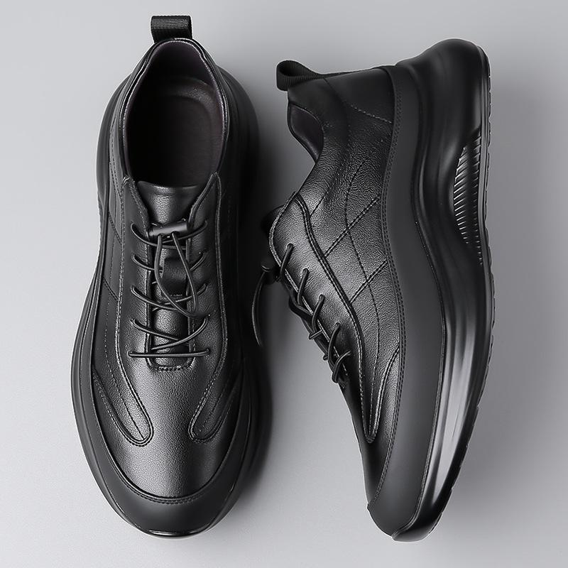 Fashion Black Cow Leather Casual Sneakers for Men Fashion New Designer Spring Autumn Winter Platform Shoes Male Sports Running Shoes Men